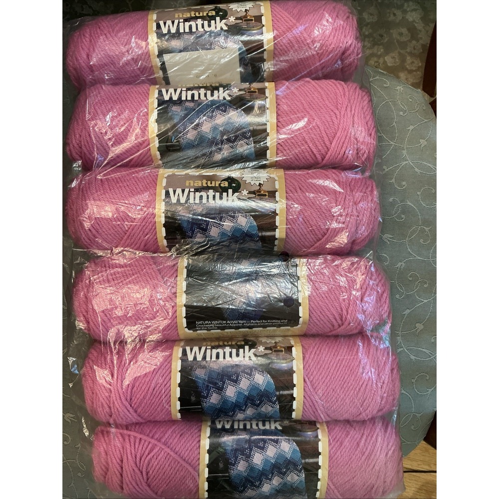 NOS 6 Skeins Wintuk Acrylic Yarn Rose 938 4 Ply Worsted Weight 3.5 Oz New Pink